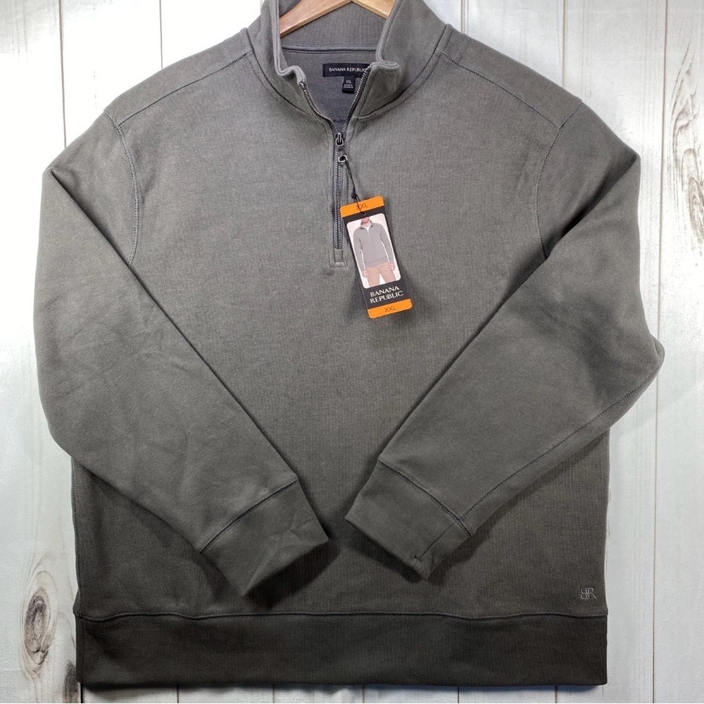 Banana Republic Sweatshirt Mens 2XL Gray 1/4 Zip Mock Neck Knit Pullover NWT